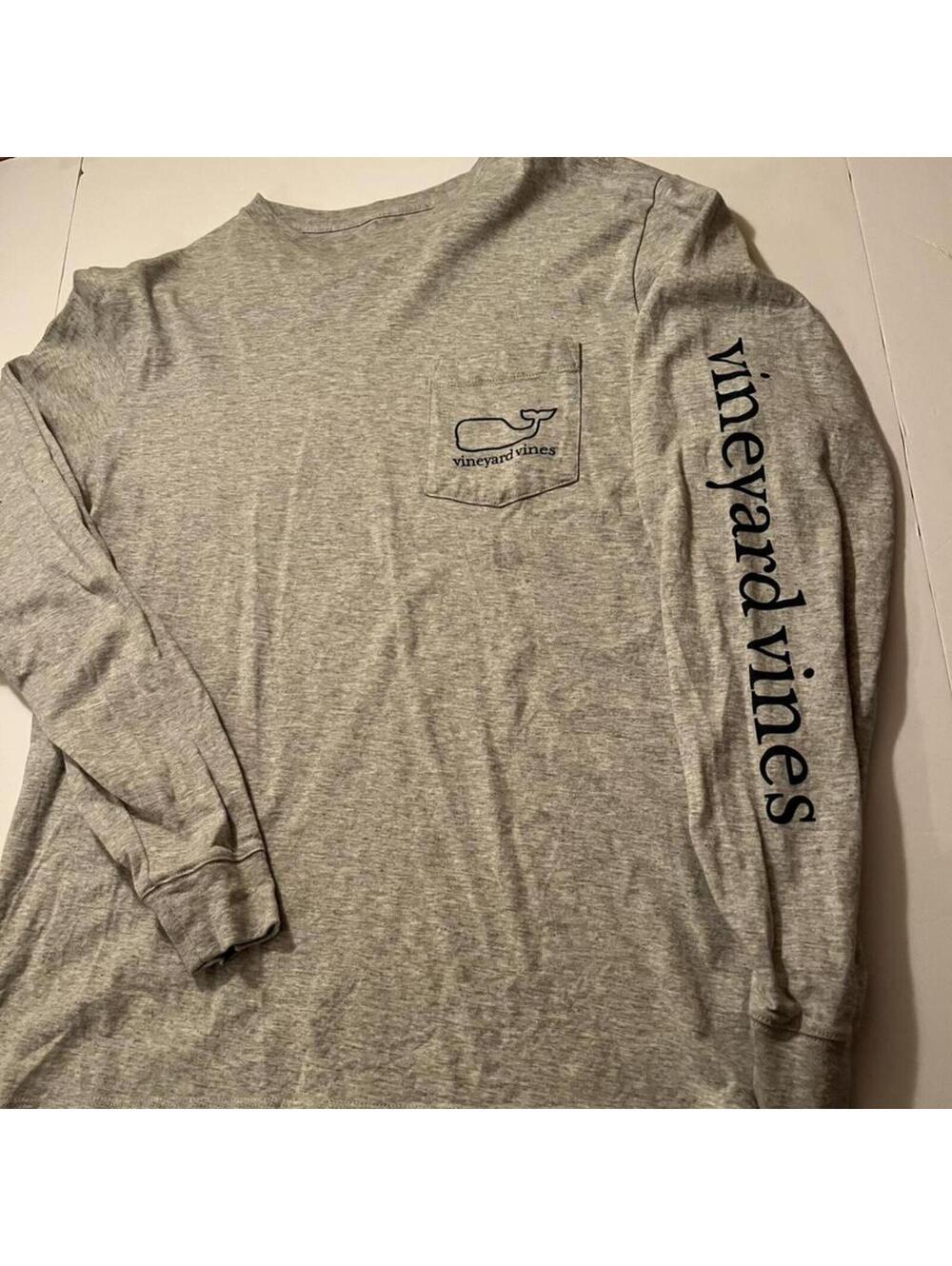Vineyard Vines Long Sleeve Pocket Tee Gray Whale Logo Sleeve Shirt Mens Small